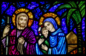 Christmas season artwork: Holy Family on flight into Egypt